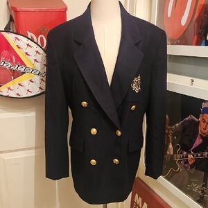 Dior Dark Navy Blue Golden Crested/Embroidered Wool Blazer for Women